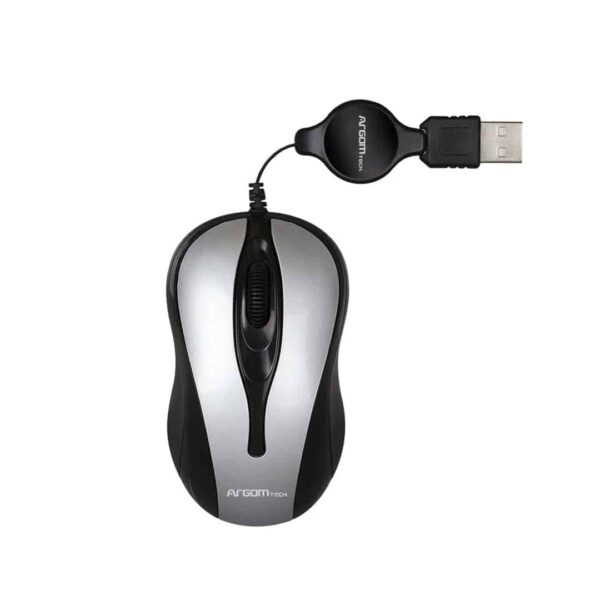 Argom Tech Optical Mouse Retractable USB (ARG-MS-0008GR), Gray