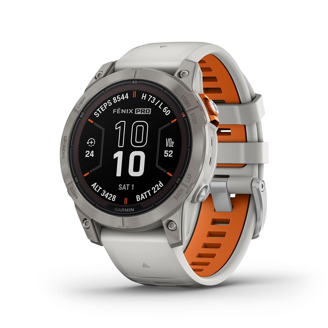 Garmin fenix 7 Pro Sapphire Solar Edition (010-02777-20), Titanium with Fog Gray Ember Orange Band Reloj Inteligente Garmin fenix 7 Pro - Sapphire Solar Edition