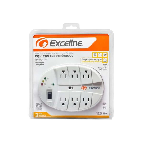 Protector de Voltaje Exceline para Equipos Electrónicos Multitoma 120 V a 1800 W