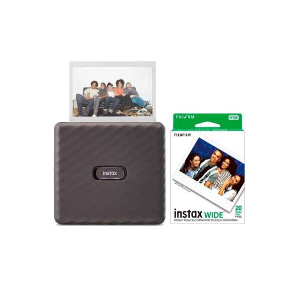 Fujifilm Intax Link Wide, Mocha Gray + Instax Wide 20 Sheets + Microfiber Cleaning Cloth